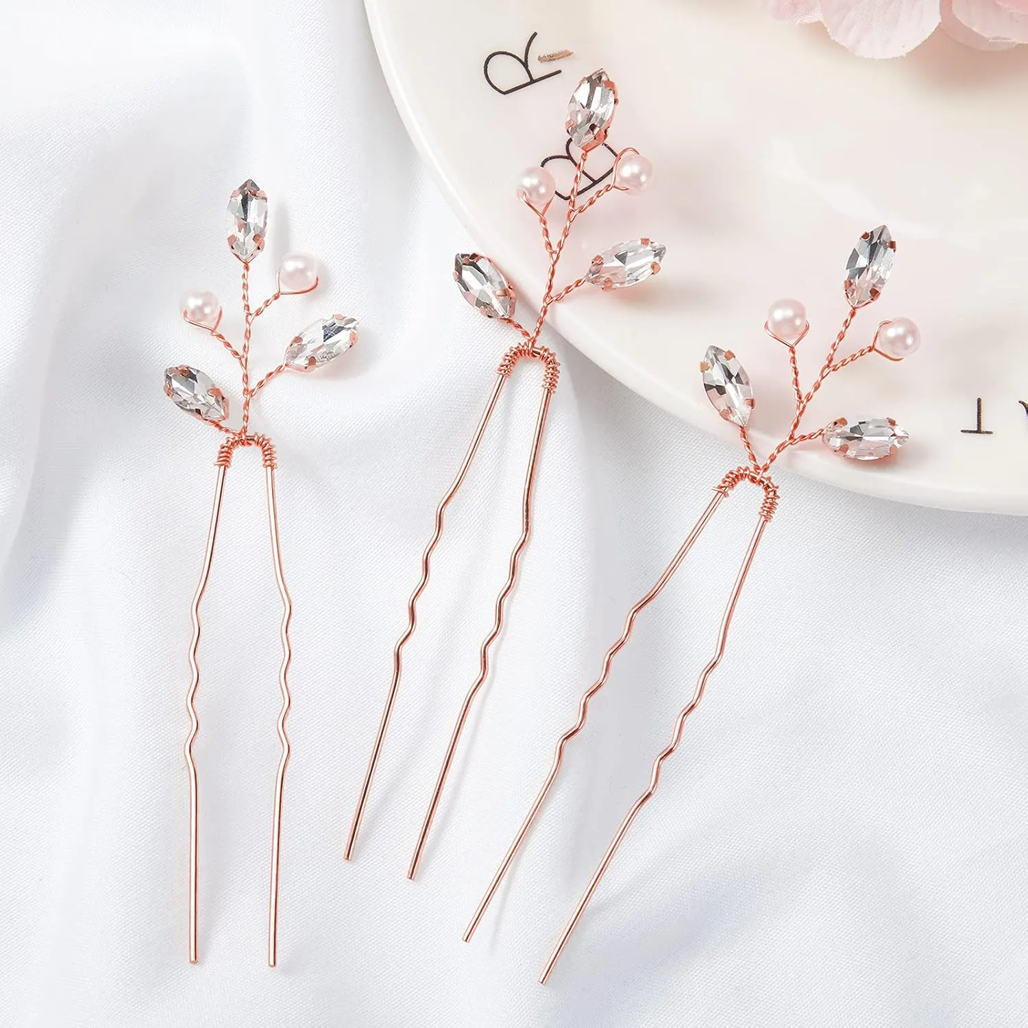 Syhood 6 Pieces Pearl Crystal Bridal Hair Pins Rhinestone Flower Wedding Hair Pins Prom Accessory for Women Wedding Hairstyles(Rose Gold)