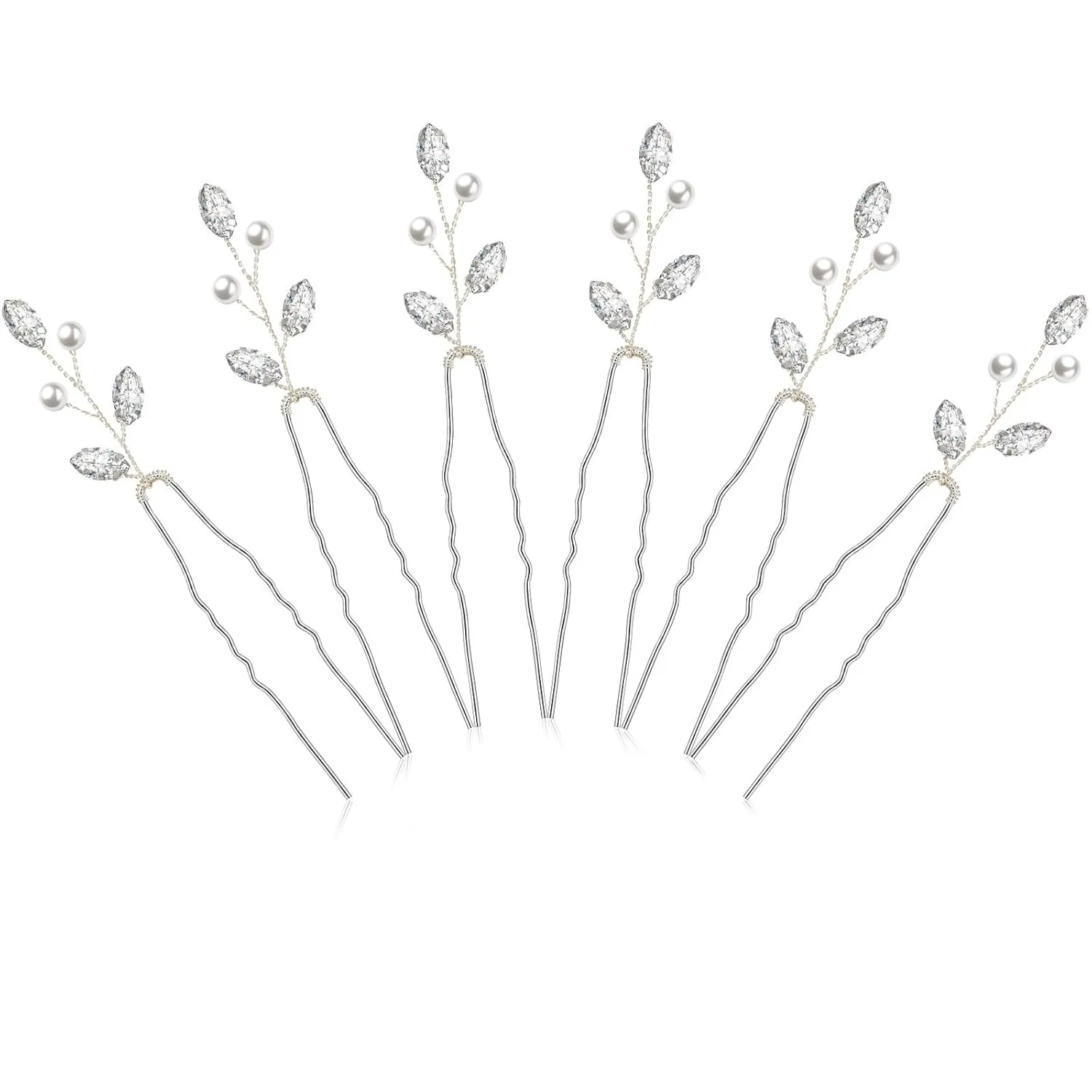 Syhood 6 Pieces Pearl Crystal Bridal Hair Pins Rhinestone Flower Wedding Hair Pins Prom Accessory for Women Wedding Hairstyles(Silver)