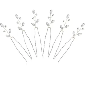 Syhood 6 Pieces Pearl Crystal Bridal Hair Pins Rhinestone Flower Wedding Hair Pins Prom Accessory for Women Wedding Hairstyles(Silver)
