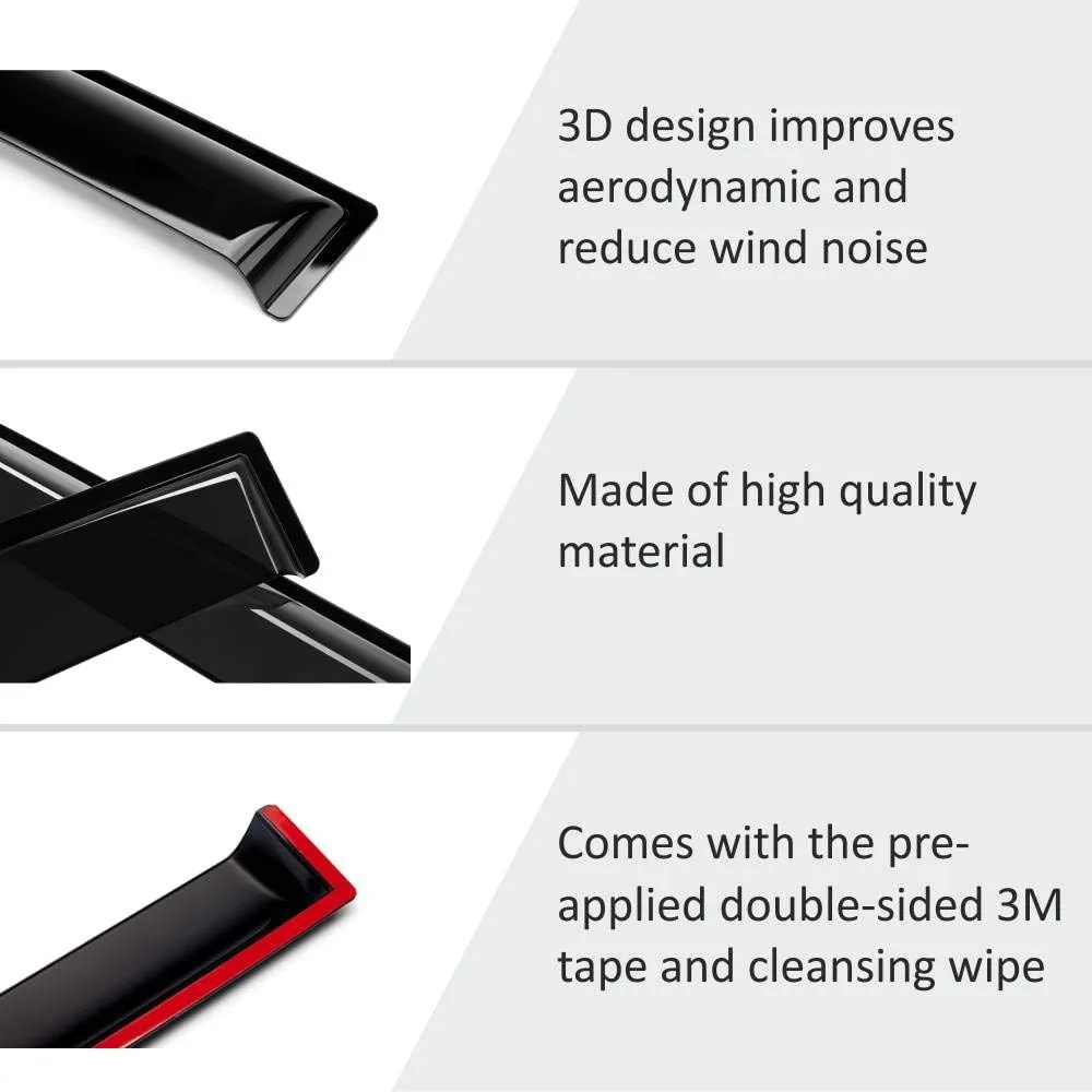 Tape-on Extra Durable Rain Guards for Nissan Rogue Sport 2017-2022, Window Deflectors, Vent Window Visors, 6 Pieces - 100464