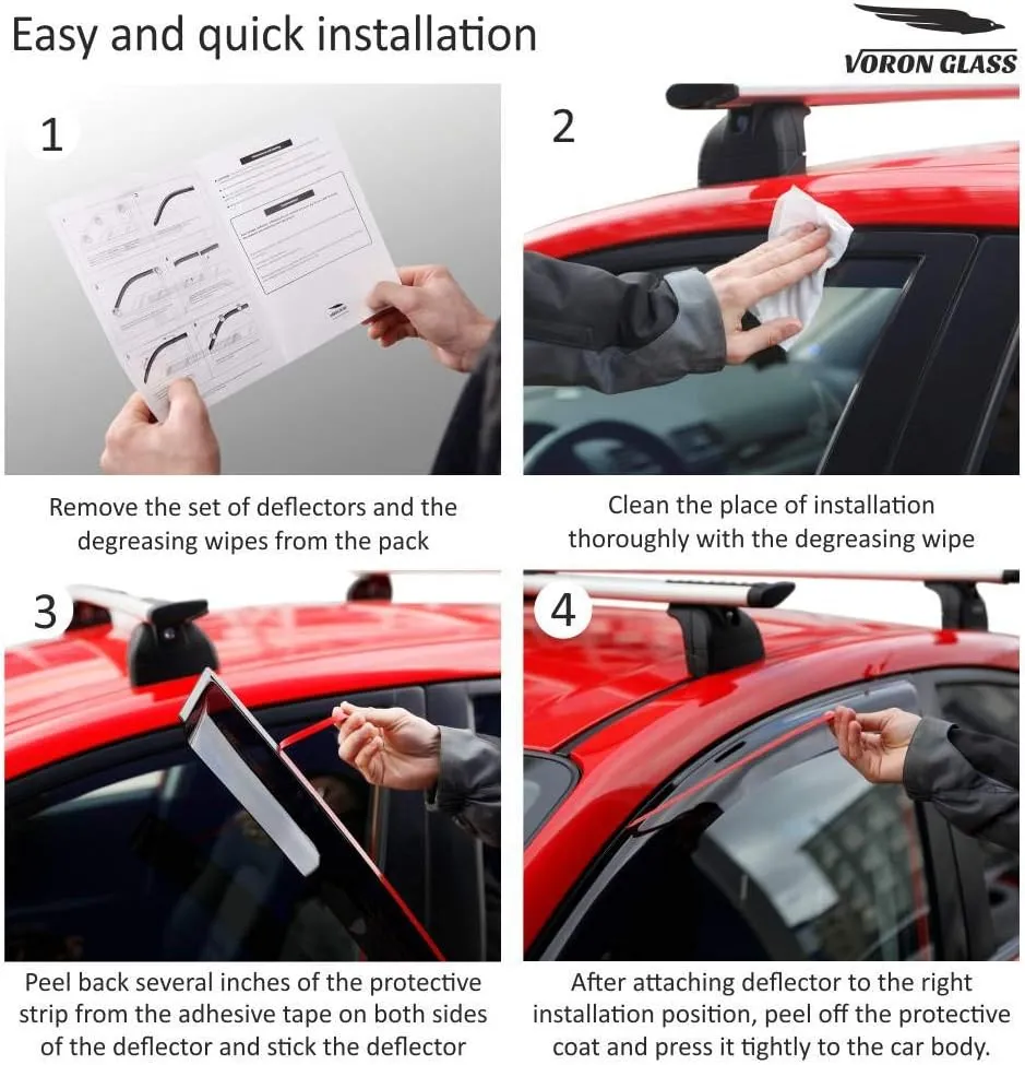 Tape-on Extra Durable Rain Guards for Nissan Rogue Sport 2017-2022, Window Deflectors, Vent Window Visors, 6 Pieces - 100464