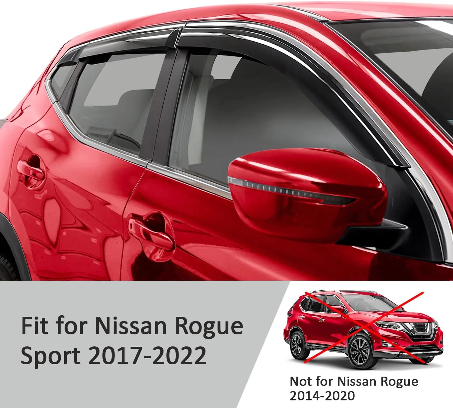 Tape-on Extra Durable Rain Guards for Nissan Rogue Sport 2017-2022, Window Deflectors, Vent Window Visors, 6 Pieces - 100464