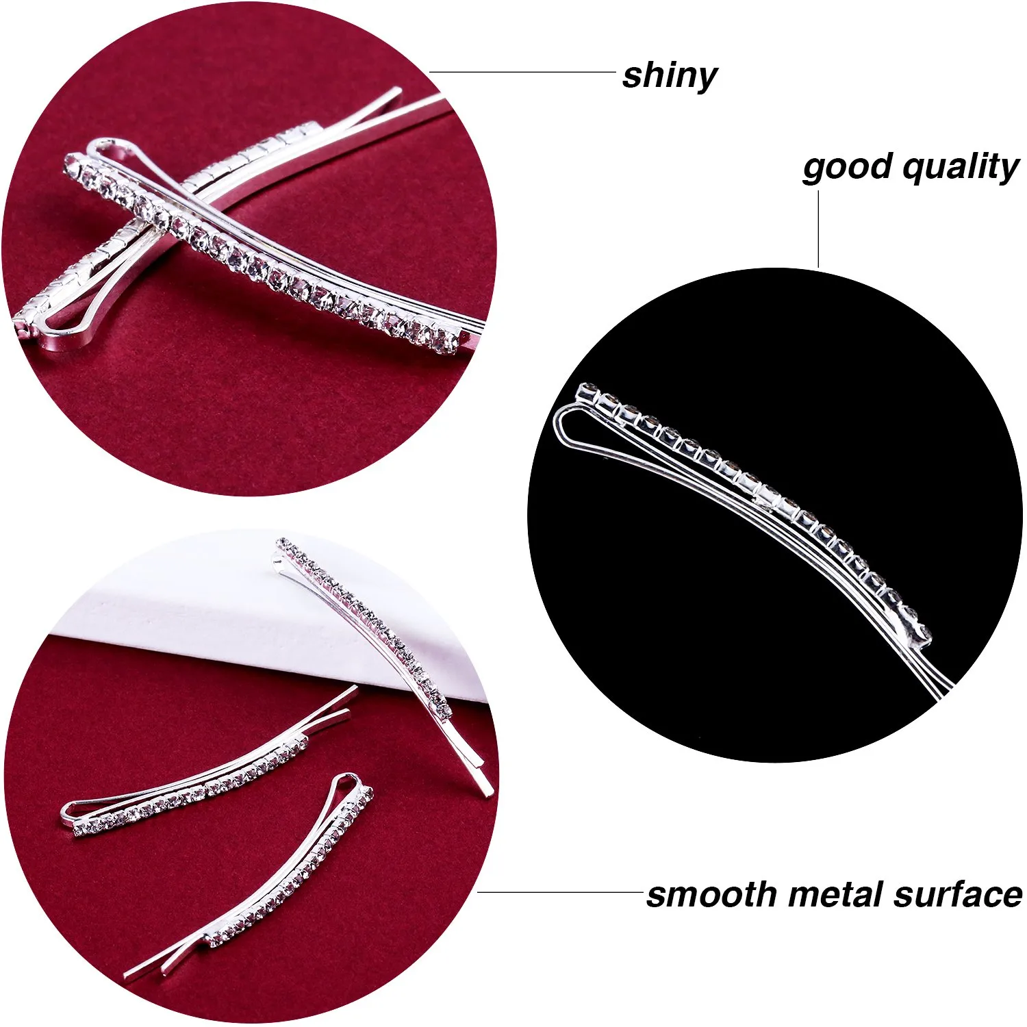 TecUnite 16 Pcs Rhinestone Bobby Pins Bling Decorative Hair Pins Metal Diamond Clear Crystal Fancy Hair Clips Barrette Accessories for Women Bridal Wedding Party Daily, 2.36 Inch (Silver)