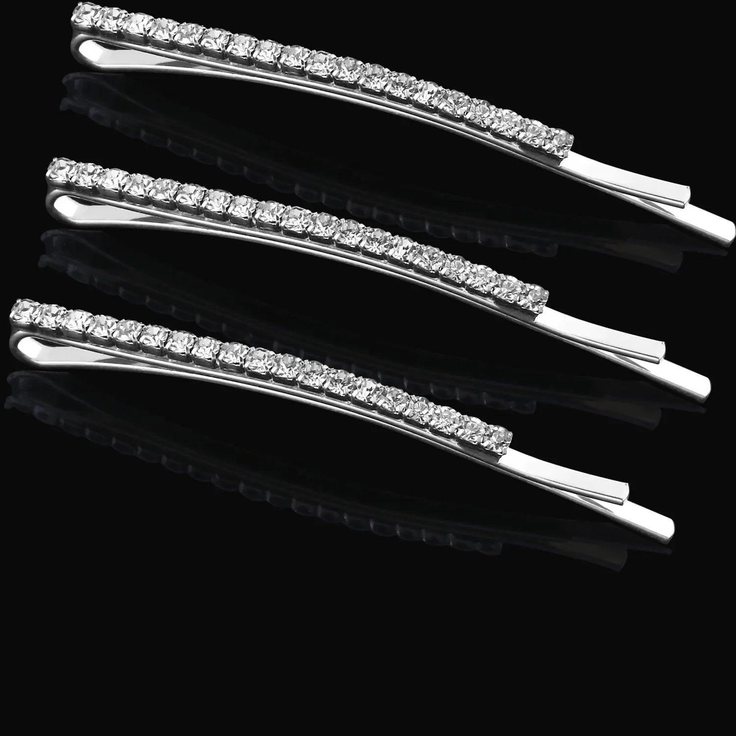 TecUnite 16 Pcs Rhinestone Bobby Pins Bling Decorative Hair Pins Metal Diamond Clear Crystal Fancy Hair Clips Barrette Accessories for Women Bridal Wedding Party Daily, 2.36 Inch (Silver)