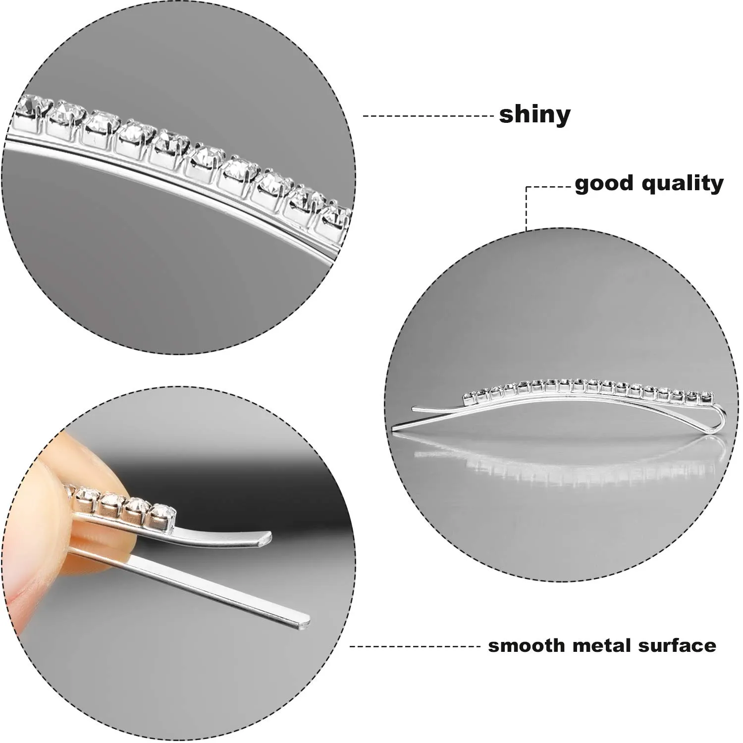TecUnite 16 Pcs Rhinestone Bobby Pins Bling Decorative Hair Pins Metal Diamond Clear Crystal Fancy Hair Clips Barrette Accessories for Women Bridal Wedding Party Daily, 2.36 Inch(Silver, Rose Gold)