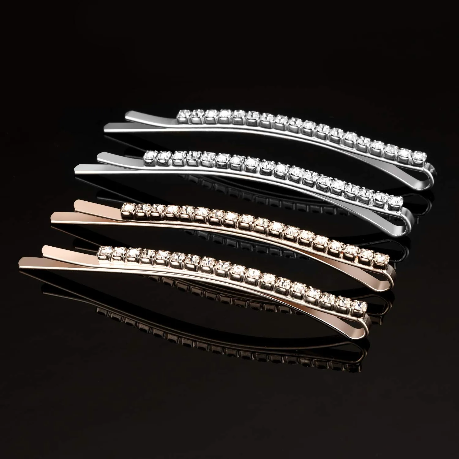 TecUnite 16 Pcs Rhinestone Bobby Pins Bling Decorative Hair Pins Metal Diamond Clear Crystal Fancy Hair Clips Barrette Accessories for Women Bridal Wedding Party Daily, 2.36 Inch(Silver, Rose Gold)