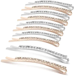 TecUnite 16 Pcs Rhinestone Bobby Pins Bling Decorative Hair Pins Metal Diamond Clear Crystal Fancy Hair Clips Barrette Accessories for Women Bridal Wedding Party Daily, 2.36 Inch(Silver, Rose Gold)