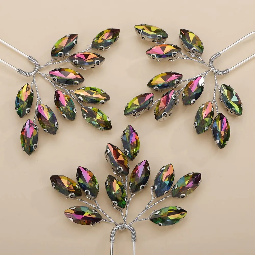 Teyglen 3pcs Bridal Crystal Hair Pins Rhinestones Hair Pieces Simple Crystal Wedding Hair Accessories Handmade Hair Pins for Women Bride Girls (Colorful)