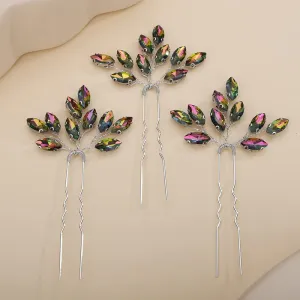 Teyglen 3pcs Bridal Crystal Hair Pins Rhinestones Hair Pieces Simple Crystal Wedding Hair Accessories Handmade Hair Pins for Women Bride Girls (Colorful)