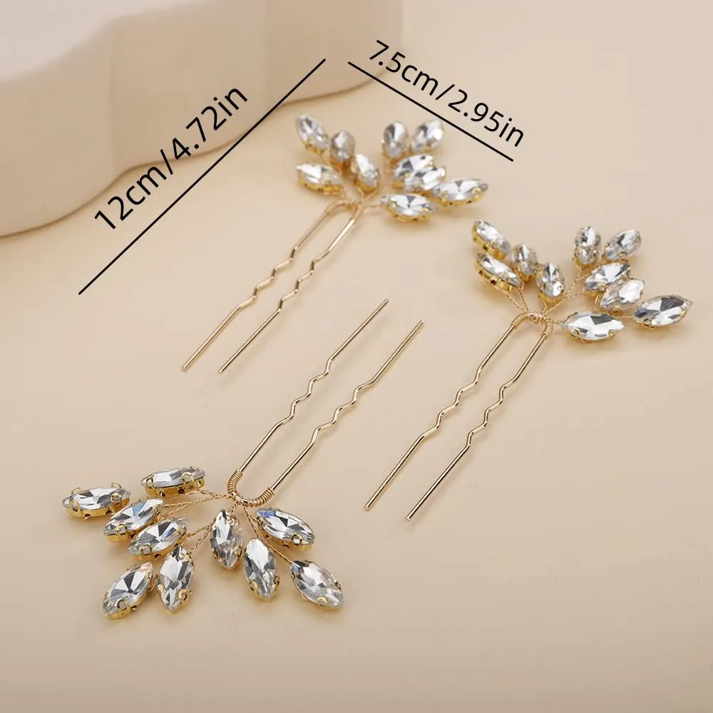 Teyglen 3pcs Bridal Crystal Hair Pins Rhinestones Hair Pieces Simple Crystal Wedding Hair Accessories Handmade Hair Pins for Women Bride Girls (Pink)