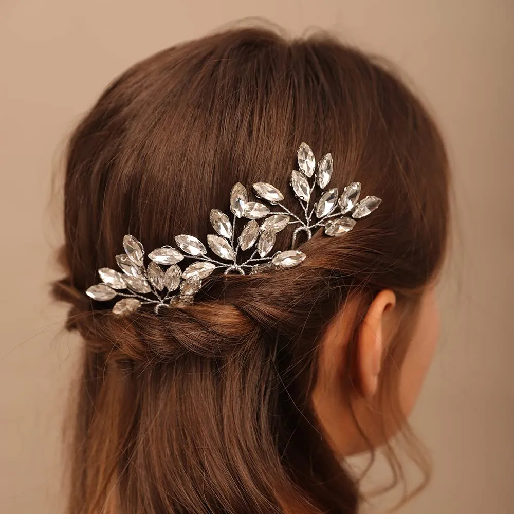 Teyglen 3pcs Bridal Crystal Hair Pins Rhinestones Hair Pieces Simple Crystal Wedding Hair Accessories Handmade Hair Pins for Women Bride Girls (Pink)
