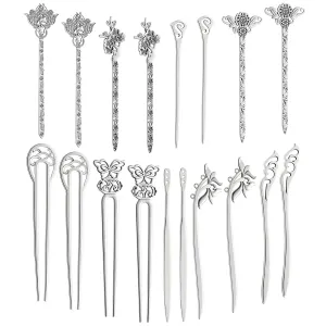 TUPARKA 18 PCS Silver Hair Sticks Vintage Hair Pins Chinese Women Hair Chopsticks Pins Retro Vintage Decorative for Hair Diy Accessory9 Design