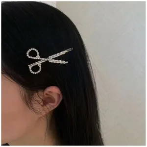 Vintage Crystal Hair Clip Pin Silver Cz Scissors Hair Pins Clip Rhinestone Hair Barrette Hairpin Shine Crystal Headpieces Decorative Bobby Pins Headwear Metal Head Clip Hair Accessories for Women and Girls
