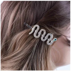 Vintage Crystal Hair Clip Pin Silver Snake Rhinestone Hair Pins Clip Punk Hair Barrette Hairpin Shine Crystal Snake Headpieces Decorative Bobby Pins Animal Metal Head Clip Gothic Hair