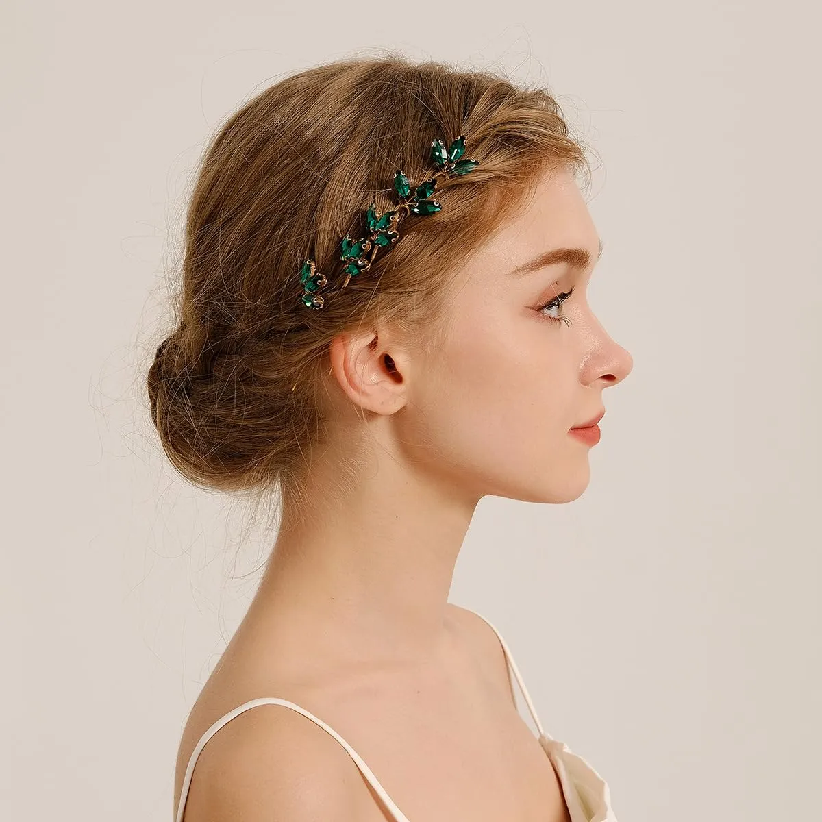 Wedding Hair Pins Bridal Crystal Rhinestone HairPins Green and Red Rhinestone Wedding Headpiece Gold Rhinestone Hair Pins for Women(5pcs) (green)