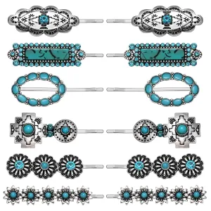 Western Turquoise Hair Clips Southwestern Country Cowgirl Hair Pin for Women Decorative Bobby Pins Western Turquoise Flowers HOWDY COWGIRL Retro Hair Pins Hair Accessories 12 Pack (12Pcs-C)