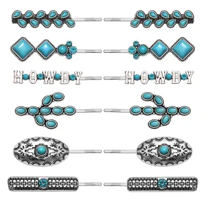 Western Turquoise Hair Clips Southwestern Country Cowgirl Hair Pin for Women Decorative Bobby Pins Western Turquoise Flowers HOWDY COWGIRL Retro Hair Pins Hair Accessories 12 Pack (HOWDY)