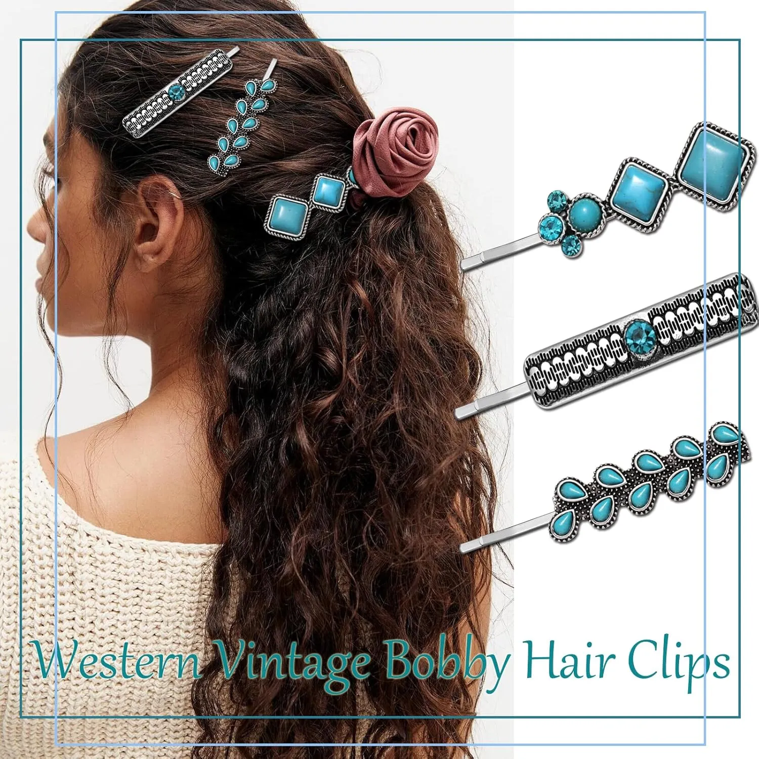 Western Turquoise Hair Clips Southwestern Country Cowgirl Hair Pin for Women Decorative Bobby Pins Western Turquoise Flowers HOWDY COWGIRL Retro Hair Pins Hair Accessories 12 Pack (HOWDY)