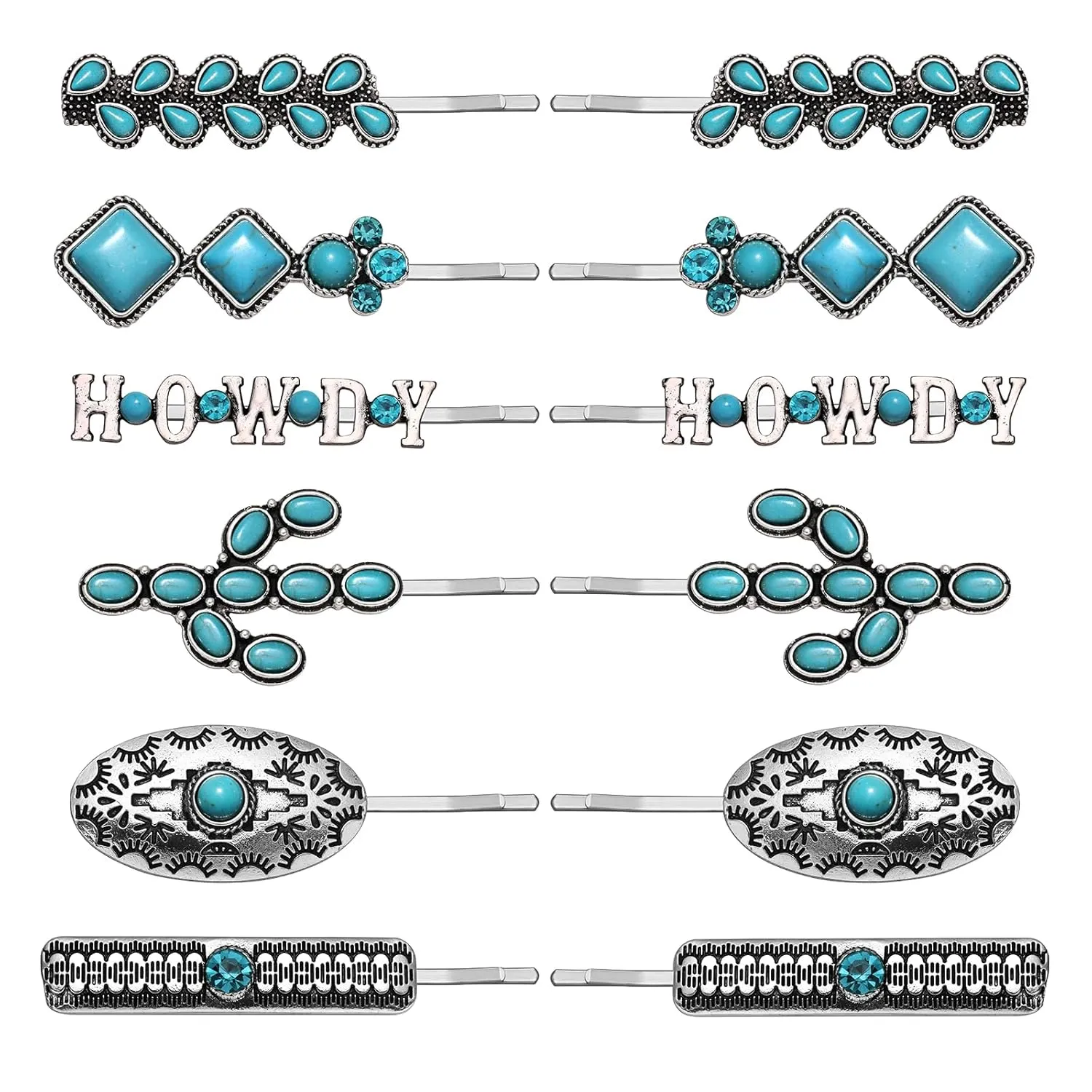 Western Turquoise Hair Clips Southwestern Country Cowgirl Hair Pin for Women Decorative Bobby Pins Western Turquoise Flowers HOWDY COWGIRL Retro Hair Pins Hair Accessories 12 Pack (HOWDY)