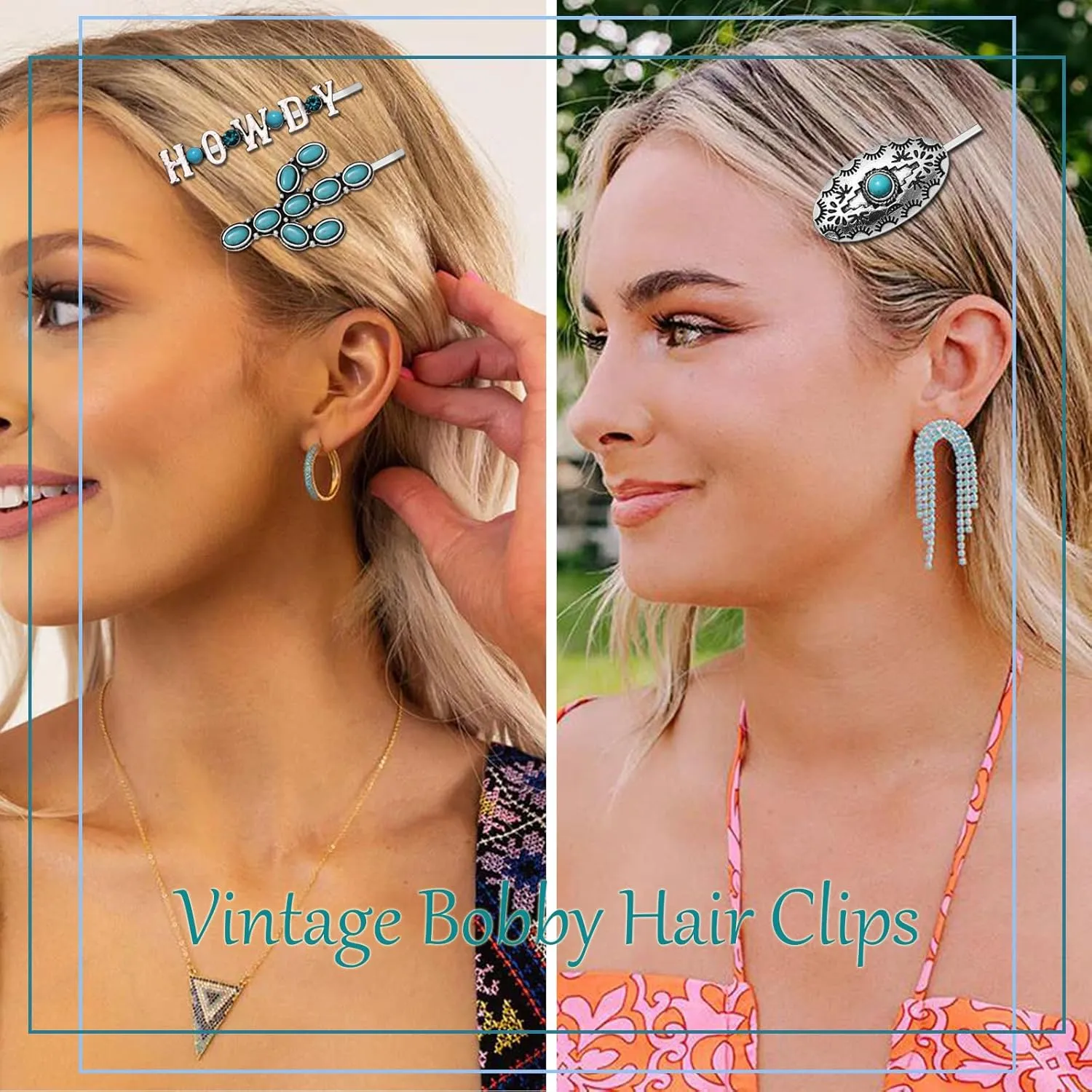 Western Turquoise Hair Clips Southwestern Country Cowgirl Hair Pin for Women Decorative Bobby Pins Western Turquoise Flowers HOWDY COWGIRL Retro Hair Pins Hair Accessories 12 Pack (HOWDY)