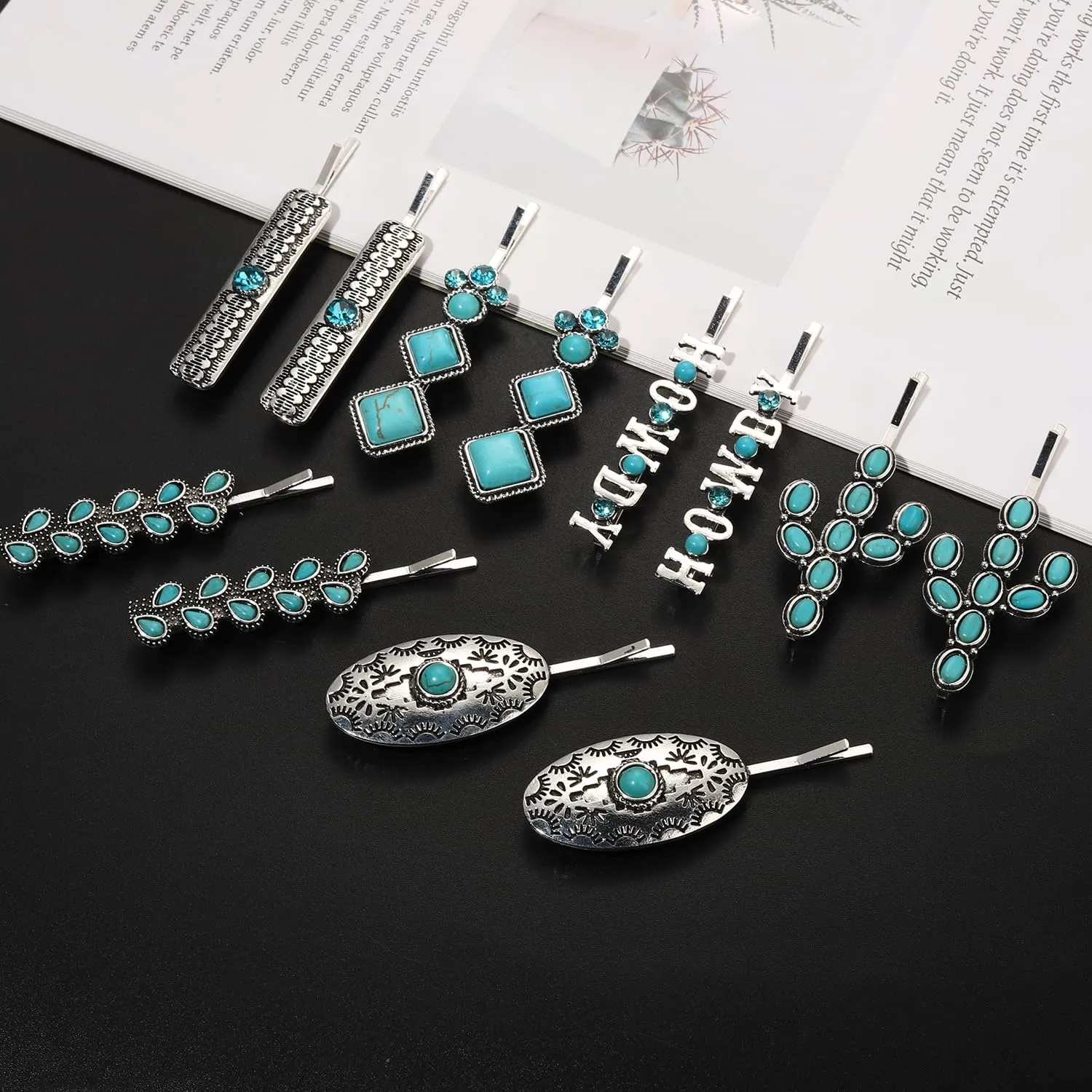 Western Turquoise Hair Clips Southwestern Country Cowgirl Hair Pin for Women Decorative Bobby Pins Western Turquoise Flowers HOWDY COWGIRL Retro Hair Pins Hair Accessories 12 Pack (HOWDY)