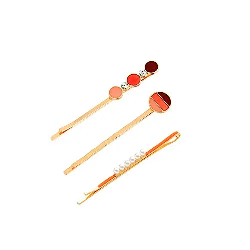 WHITEBRIDGE 6pcs Multicolor Circular Enamel Hair Bobby Pins Simple Metallic Barrettes Fashionable Hair Clips for Women Girls, Pearl Hairpins Crystal Rhinestone Bobby Pins
