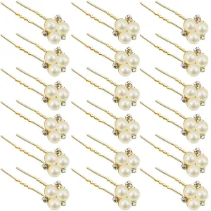 WILLBOND 18 Pcs Pearl Hair Pins Bridal Wedding Hair Accessories Crystal Bobby Pin for Brides Bridesmaids Flower Women Girls(Gold)