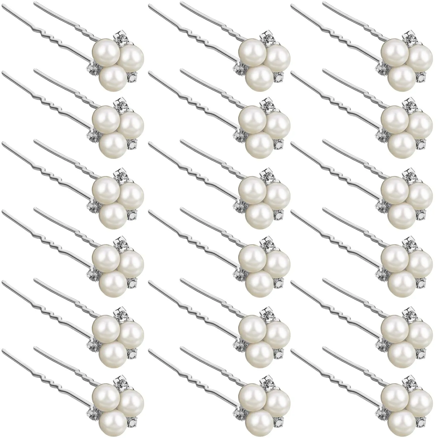 WILLBOND 18 Pcs Pearl Hair Pins Bridal Wedding Hair Accessories Crystal Bobby Pin for Brides Bridesmaids Flower Women Girls(Silver)