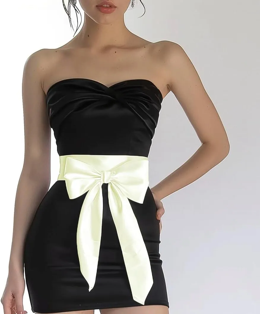 Women Wedding Satin Sash Belt 4'' Wide Double Side Chiffon Sash Bridal Waist Belts
