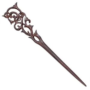 Women's Brown Natural Wood Wooden Double Prong Antique Style Ornate Carved Hair Stick Hairpin