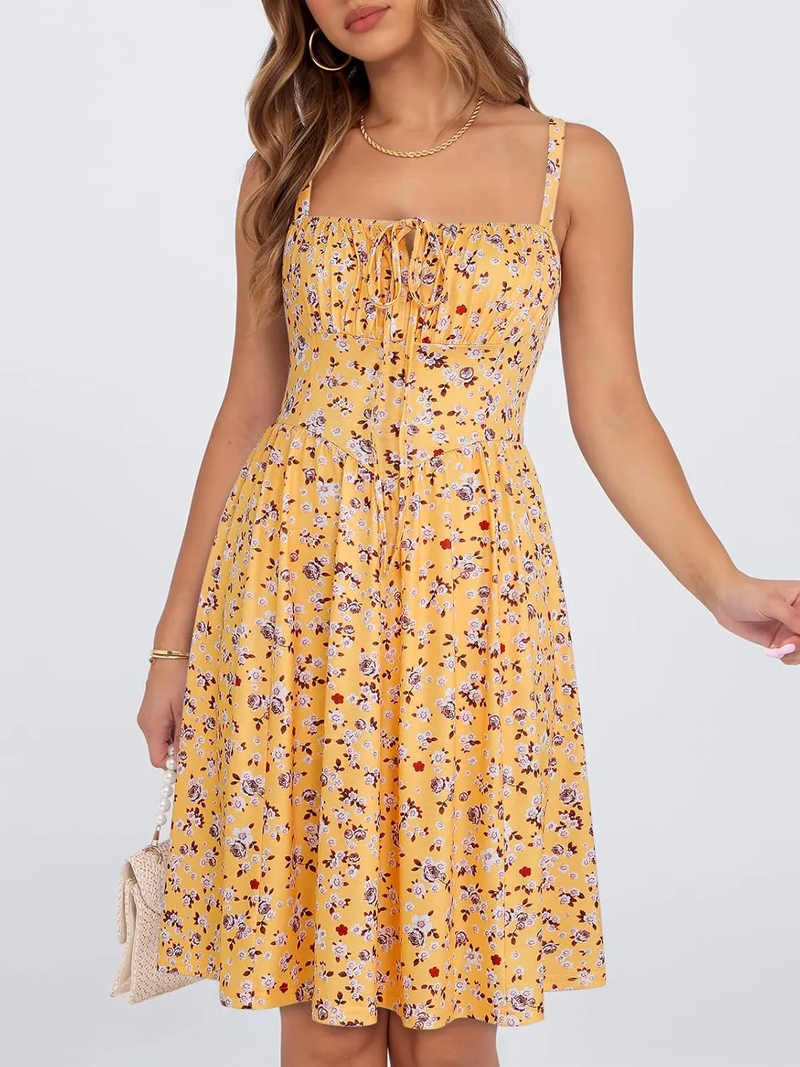 Womens Summer Mini Corset Casual Dresses Spaghetti Straps Lace Up Beach Vacation Sundress with Pockets