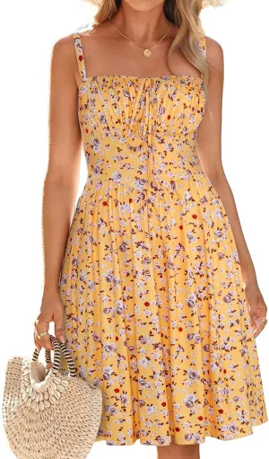 Womens Summer Mini Corset Casual Dresses Spaghetti Straps Lace Up Beach Vacation Sundress with Pockets