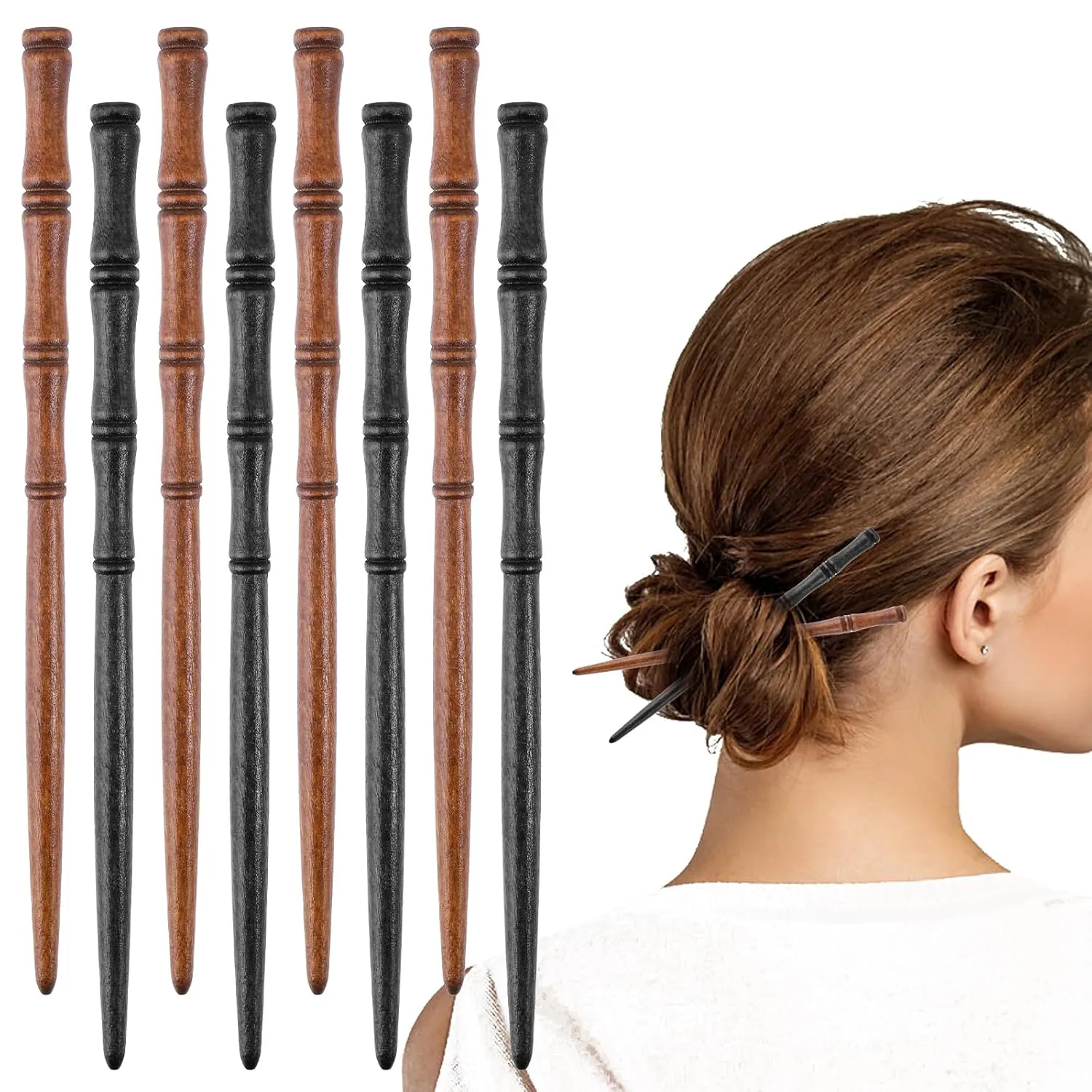 Wooden Sticks Hair Chopstick 8PCs,Bamboo Shape Long Hair Sticks,Wood Hair Chopsticks Hair Holders,Women Hair Pins Buns,Classical Hairpin Hair Accessories Decorative Hair Holder for Women