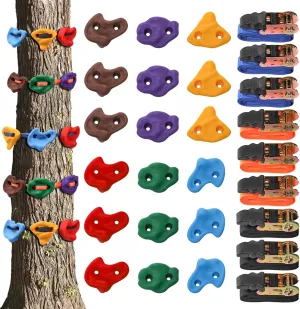 Youeon 18 Pcs Tree Climbing Holds for Kids with 9 Ratchet Straps, Tree Climbing Kit, Outdoor Climbing Toys for Kids & Adults, Outdoor, Backyard, Gym, Obstacle Course Training