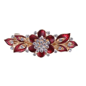 Yusier Crystal Rhinestone Hair Clips Colored Enamel Flower Hairpin Metal Vintage Hair Barrettes French Double Clasp Barrettes Decorative Hair Clasps Accessories for Women Girls (Red)